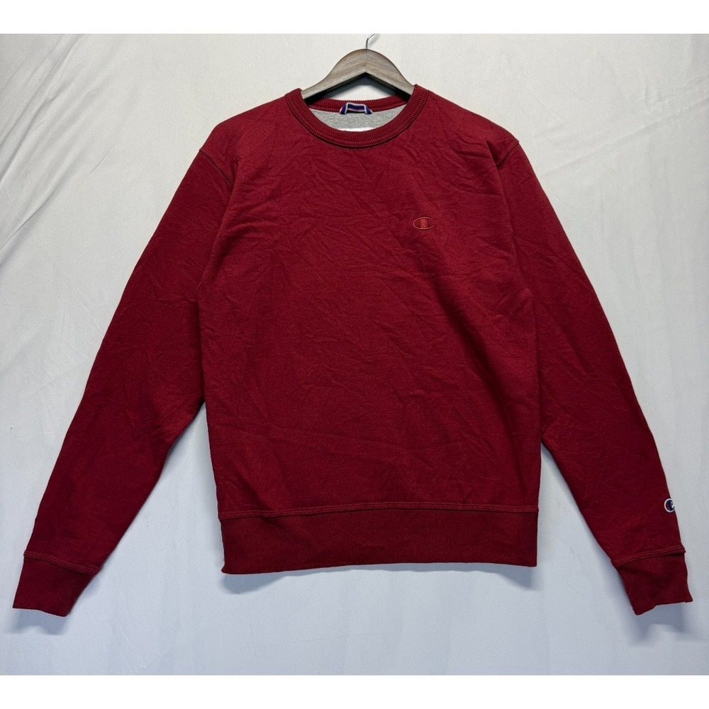 Champion Fleece Powerblend Sweatshirt Mens Small Red Logo Cotton Athleisure